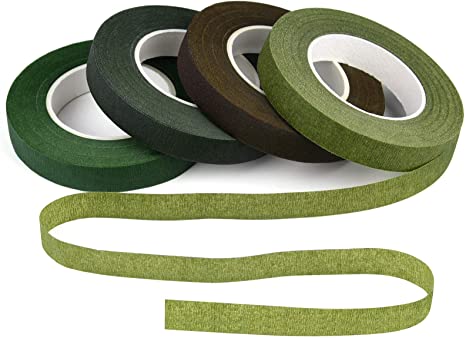 KUUQA 4 Rolls 1/2" Wide Floral Tapes for Bouquet Stem Wrapping and Floral Crafts,Wedding Bouquet,Dark Green,Light Green,Grass Green,Dark Brown