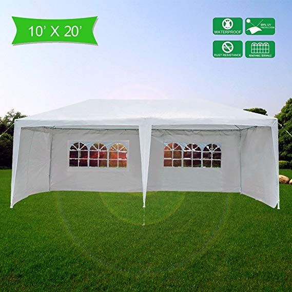 Mefeir 10’x20’ Outdoor Canopy party wedding Tent with 6 Removable Sidewalls,Upgraded Thick Tube, Waterproof Sun Shelter Anti UV Protection for carport Gazebo outdoor Beach Backyard Pool