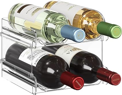 Lifewit Plastic Stackable Wine Rack for Refrigerator, Cabinet, Countertop,Wine Bottle Holder, Water Bottle Organizer for Fridge, Pantry, Hold 4 Bottles