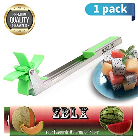 Watermelon Slicer,Stainless Steel Watermelon Slicer Windmill Shape for Salad Melon and Cantaloupe Fruit Slicer Cutter Home Professional Restaurant Chefs - Easy Grip Kitchen Gadgets (green)