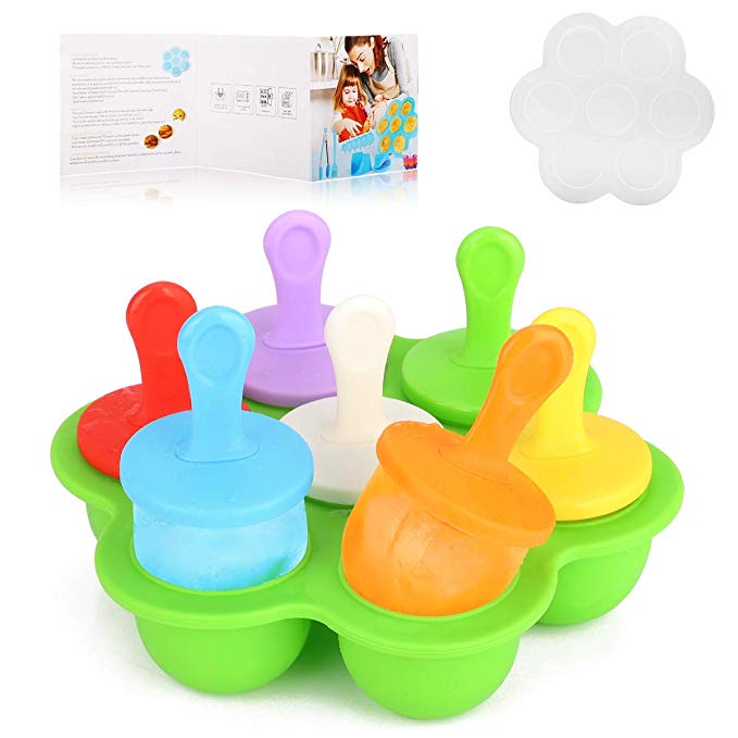 Silicone Egg Bites Molds for Instant Pot Accessories, Ice Popsicle Molds For Kids -7 Colorful Sticks and Drip-guards, Silicone Baby Food Freezer Tray with Lid Easy-release BPA-free & Cookbook Gift