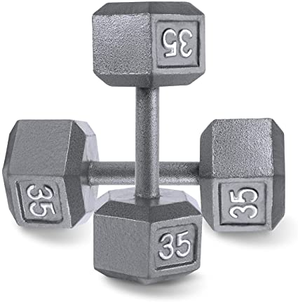 CAP Barbell Cast Iron Solid Hexagon Gray Dumbbells, Strength Training Free Weights Set of 2 for Women and Men, Hand Weights Sold by Pairs, from 1 to 120 LBS, Multi-Select Weight Size Options Available