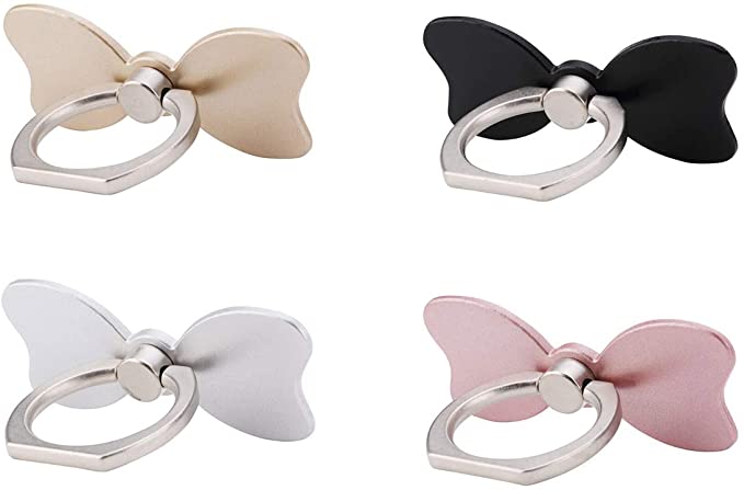 4 Pack Cell Phone Bow Ring Holder,Bowknot Phone Ring Kickstand,Universal 360 Rotation Cell Phone Finger Ring Grip for Almost All Phones,Pad