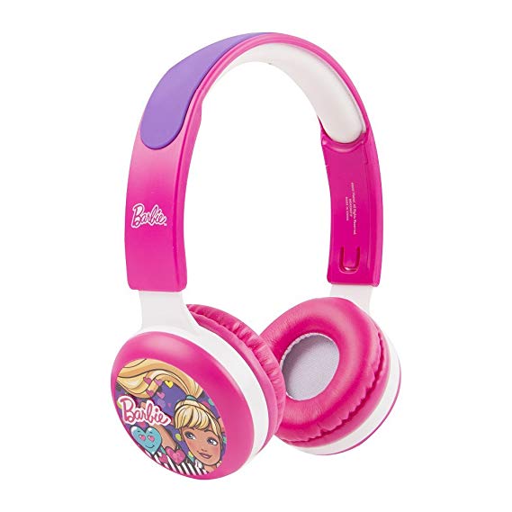 Barbie Kid Safe Headphones HP2-13059 with Volume Limiting Technology for A Safe Listening Experience, 18 Stickers Included, Volume Limiting Technology, Barbie Faceplate Designs, Pink