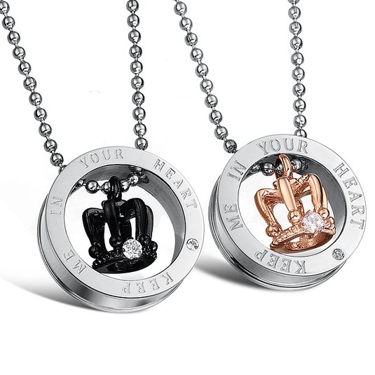 Fate Love Stunning 2pcs His & Hers Couples Gift Crown Pendant Love Necklace Set for Lover Valentine