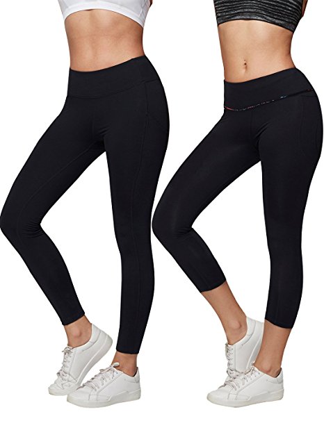 AJISAI Womens Basic Stretchy Leggings Butt Lift Yoga Pants Tummy Conrol Workout Pants Non See-Through Fabric