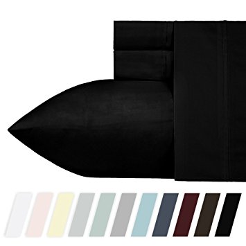 California Design Den 400 Thread Count 100% Cotton Sheet Sets, Black Twin Sheets Set 3 Piece Set, Long-staple Combed Pure Natural Cotton Bed sheets, Breathable, Sateen Weave Sheets Set by