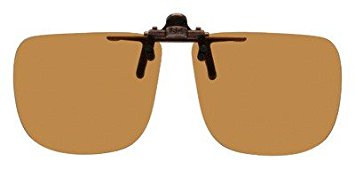 Polarized Bronze Metal Clip On Flip Up Brown Sunglass Lenses, Rectangle, 56mm Wide X 47mm High, 131mm Wide with Bridge