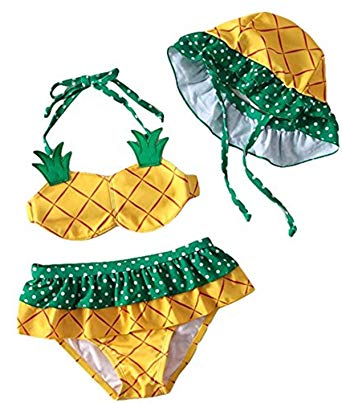 FAYALEQ Kids Baby Girls Cute Pineapple Halter Two-Pieces Bikini Set Swimsuit With Hat