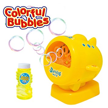Geekper Automatic Bubble Machine for Outdoor or Indoor Use - Gift Set with Miracle Bubbles Solution Refill - Kid's Fun ( Yellow )