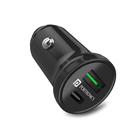 Portronics CarPower Mini Car Charger with Dual Output (Type C PD 18W   QC 3.0A) (Black)