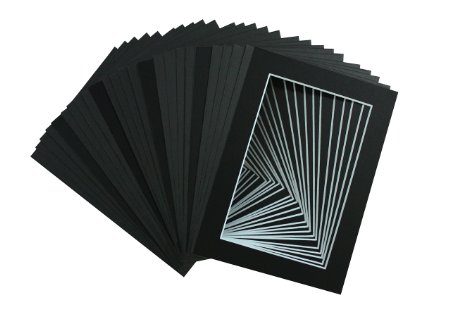 Mat Board Center, Pack of 25, 5x7 Black Picture Mats with White Core for 4x6 Pictures