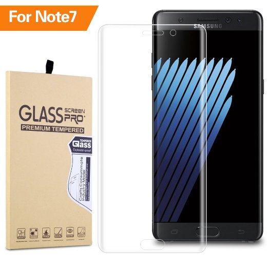 Galaxy Note 7 Screen Protector, BASSTOP [Curved Full Coverage Premium Tempered Screen Glass] [Ultra Thin 0.2mm Thickness] Screen Protector for Samsung Galaxy Note 7 Phone(2016) (Clear)