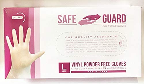 SafeGuard Disposable Vinyl Powder Free Gloves, 100 Gloves-Large