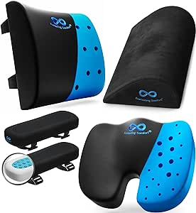 Everlasting Comfort Gel-Infused Back & Seat Cushions (Patented) & Arm Rest & Foot Rest Pillow - Ergonomic Design, All-Day Pain Relief for Superior Comfort in Work, Play, and Relaxation (Black)