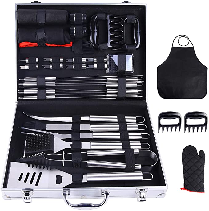 31- PCS BBQ Accessories Tools Set, Ohuhu BBQ Grill Accessories Set with Portable Aluminium Case, Heavy Duty Stainless Steel Barbecue Grill Utensils Outdoor Grilling Tools BBQ Kit with Barbecue Claws Set for Picnic Party Camping, Ideal Gift for Father's Day Men Birthday