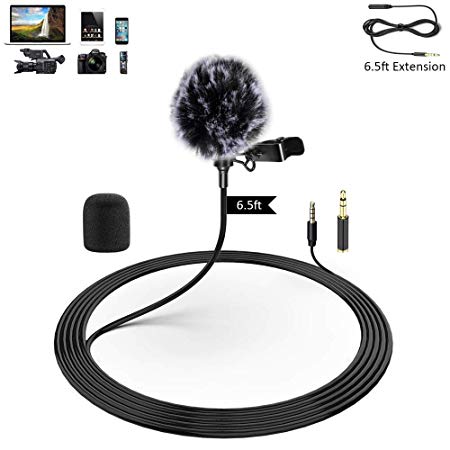 Professional Lavalier Lapel Microphone Omnidirectional Mic with Windshield Perfect for Recording YouTube/Interview/Video Conference/Podcast/Voice Dictation/iPhone/ASMR