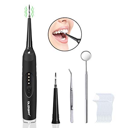 Tartar Remover for Teeth,OUZIGRT Portable 5 in 1 LED Plaque Remover, Dental Tools Teeth Stain Remover, Electric Dental Calculus Remover with Dental Floss Mirror and Tweezer