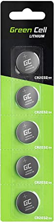 Green Cell 2032 Lithium Coin Button Battery 3 V (CR 2032 / CR2032 / DL2032 / ECR2032/) Suitable for Use in Keyfobs, Scales, Toys, Led lights, wearables and medical devices, etc. Pack of 5