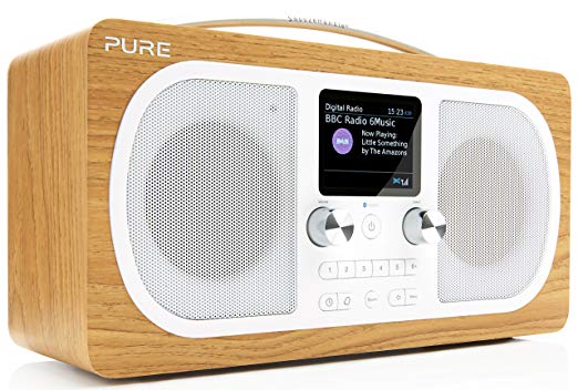 Pure Evoke H6 Stereo DAB/DAB /FM Radio with Bluetooth Music Streaming, Dual Alarms and Full Colour Display - Oak