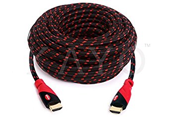 KAYO Hi-Speed HDMI1.4 Cable 50 FT/ RED & BLACK Sleeve/ Supports Ethernet,3D,4K & Audio Return
