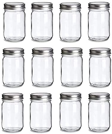 Nakpunar 12 pcs 12 oz Mason Jars with Silver Lids - Made in USA (12 oz, Silver)