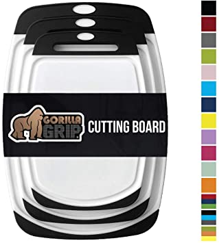 Gorilla Grip Original Oversized Cutting Board, 3 Piece, BPA Free, Dishwasher Safe, Juice Grooves, Larger Thicker Boards, Easy Grip Handle, Non Porous, Extra Large, Kitchen, Set of 3, Black