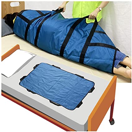 Slide Sheet Patient Transfer Board Draw Sheets Sling Transfer Belt with Handles - Sliding Transfer Repositioning Sheet for Disabled Positioning Bed Pad Bed Turning Aid (Blue)