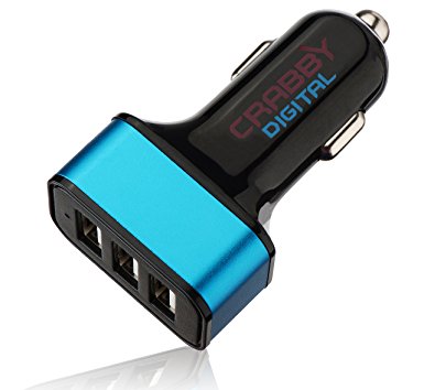 Crabby Digital Premium USB Car Charger Adapter - Triple Port – Lifetime Warranty - 7.2 Amp (2.4A X 3) 36W – Fast Triple USB Car Charger – Compatible With Android, Apple, Windows, & More