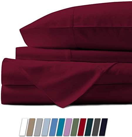 500 Thread Count 100% Cotton Sheet Burgundy Full Sheets Set, 4-Piece Long-staple Combed Pure Cotton Best Sheets For Bed, Breathable, Soft & Silky Sateen Weave Fits Mattress Upto 18'' Deep Pocket