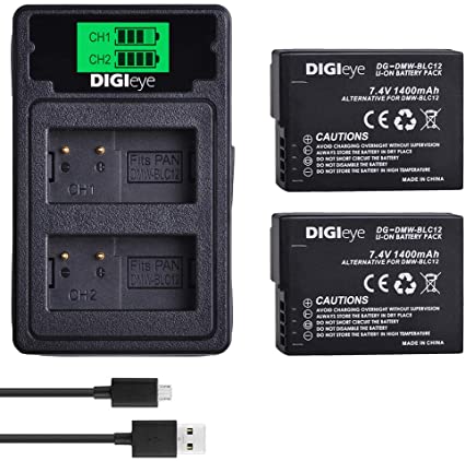 DIGIeye 2 x 1400 mAh DMW-BLC12 Battery (2-Pack) and Dual USB Charger for Pansonic DMW-BLC12 and Panasonic Lumix DMC-FZ200, DMC-FZ1000, DMC-G5, DMC-G6, DMC-G7, DMC-GX8, DMC-G85, DMC-GH2