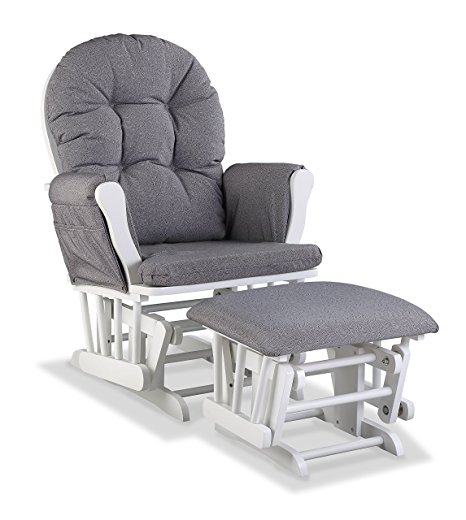 Stork Craft Custom Hoop Glider and Ottoman, White/Slate Gray Swirl