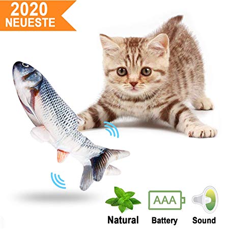 COLORCASA Realistic Plush Simulation Electric Doll Fish, Funny Interactive Pets Chew Bite Supplies for Cat/Kitty/Kitten Fish Flop Cat Toy Catnip Toys - Chewing and Kicking