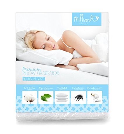 Milliard Premium Hypoallergenic 100-Percent Waterproof 21-Inch by 37-Inch Pillow Protector, King