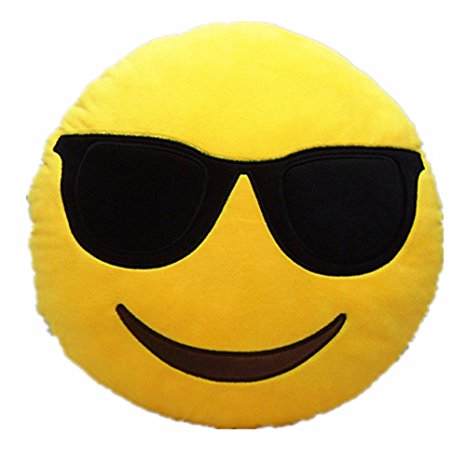 LI&HI 32cm Emoji Smiley Emoticon Yellow Round Cushion Pillow Stuffed Plush Soft Toy (Cool)