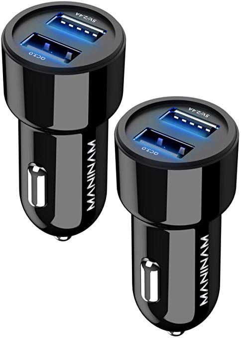 MANINAM Car Charger [2 Pack], 2019 Dual USB 30W/5.4A Qualcomm Quick Charge 3, 4X Faster USB Car Charger for iPhone 11 PRO MAX X XS XR 8 7 6 5 iPad Air Mini Samsung Galaxy Tab S10 S9 S8 Plus Note PIXEL