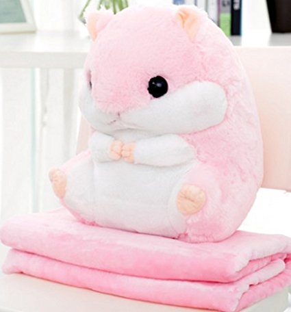 YunNasi Baby Blanket Cute Plush Hamster Toy Pillow 19.7inch Stuffed Animal (Pink Blanket)
