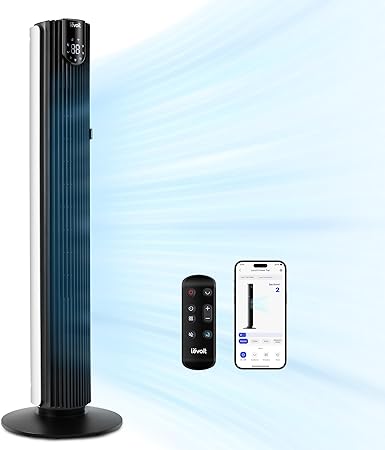 LEVOIT Smart 42'' Tower Fan for Bedroom, Oscillating Fan with Quiet 26ft/s Velocity 25dB, Brushless DC Motor, 12 Speeds, 4 Modes, 24H Timer with APP, Works with Alexa, Standing Bladeless Fan for Home