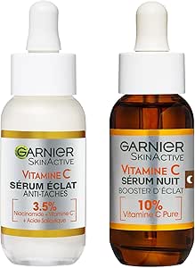 Garnier Skin Active - Coffret Sérum Jour Anti-Taches Brunes   Sérum Nuit Booster d’Éclat - Soins Visage Enrichis en Vitamine C - Vegan & Cruelty Free - Tous Types de Peaux - 2 x 30 ml