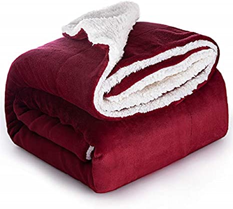 Bedsure Sherpa Blanket Red Burgundy Maroon Wine Twin Size 60x80 Bedding Fleece Reversible Blanket for Bed and Couch