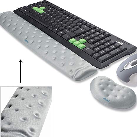 BRILA Memory Foam Mouse & Keyboard Wrist Rest Support Pad Cushion Set for Computer, Laptop, Office Work, PC Gaming - Massage Holes Design - Easy Typing Wrist Pain Relieve (Gray Bundle)