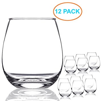 Chef's Star 15 Ounce Shatter-Resistant Stemless Wine Glass Set (12 Pack)