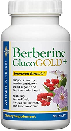 Dr. Whitaker's Berberine GlucoGOLD , Supplement for Blood Sugar and Cholesterol Support with Berberine, Crominex 3  Chromium, Concentrated Cinnamon, and Banaba Leaf Extract (90 Tablets)