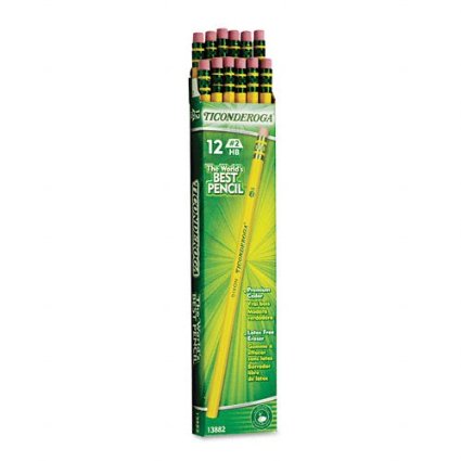 Dixon Ticonderoga Wood-Cased Pencils, #2 HB, Yellow,  Box of 12 (13882)