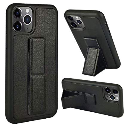 iPhone 11 Pro Max Case, iPhone 11 Pro Max Kickstand Case, ZVEdeng Vertical and Horizontal Kickstand Phone Strap Leather Case Foldable Stand Slim Shockproof Case for Apple iPhone 11 Pro Max 6.5'' Black