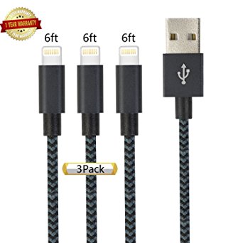 Ulimag Lightning Cable 3Pack 6FT Nylon Braided iPhone Cable - USB Cord Charging Charger for Apple iPhone 7, 7 Plus, 6, 6s, 6 , 5, 5c, 5s, SE, iPad, iPod Nano, iPod Touch - Navy Blue