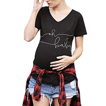KESEELY Oh Baby Shirt Clearance Women Loose Maternity Letter Print Blouse Pregnants Loose Short Sleeve Tops