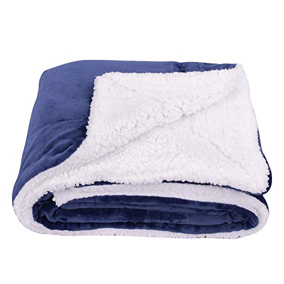 SOCHOW Sherpa Fleece Throw Blanket, Double-Sided Super Soft Luxurious Plush Blanket Twin Size, Navy Blue