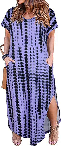 Nemidor Women's Casual Loose Pocket Long Dress Short Sleeve Plus Size Slit Maxi Dress