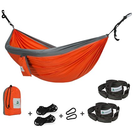 Towering Tree- Outdoor Hammock and Free Tree Straps Set - Double Hammock is suitable for Camping and Travel made of Parachute Silk Fabric and placed in a Small Portable Bag. LIMITED TIME OFFER